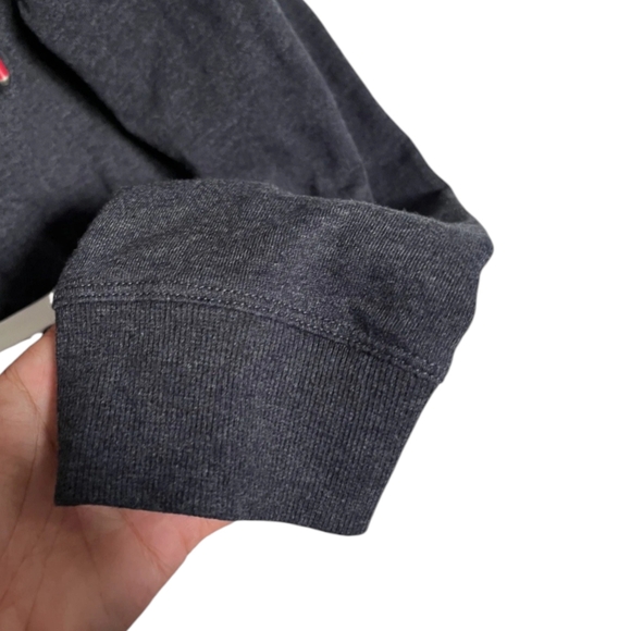 Vtg Y2K Preppy Tommy Hilfiger Gray Hooded Cropped Sweatshirt Top Sz L - Picture 3 of 9